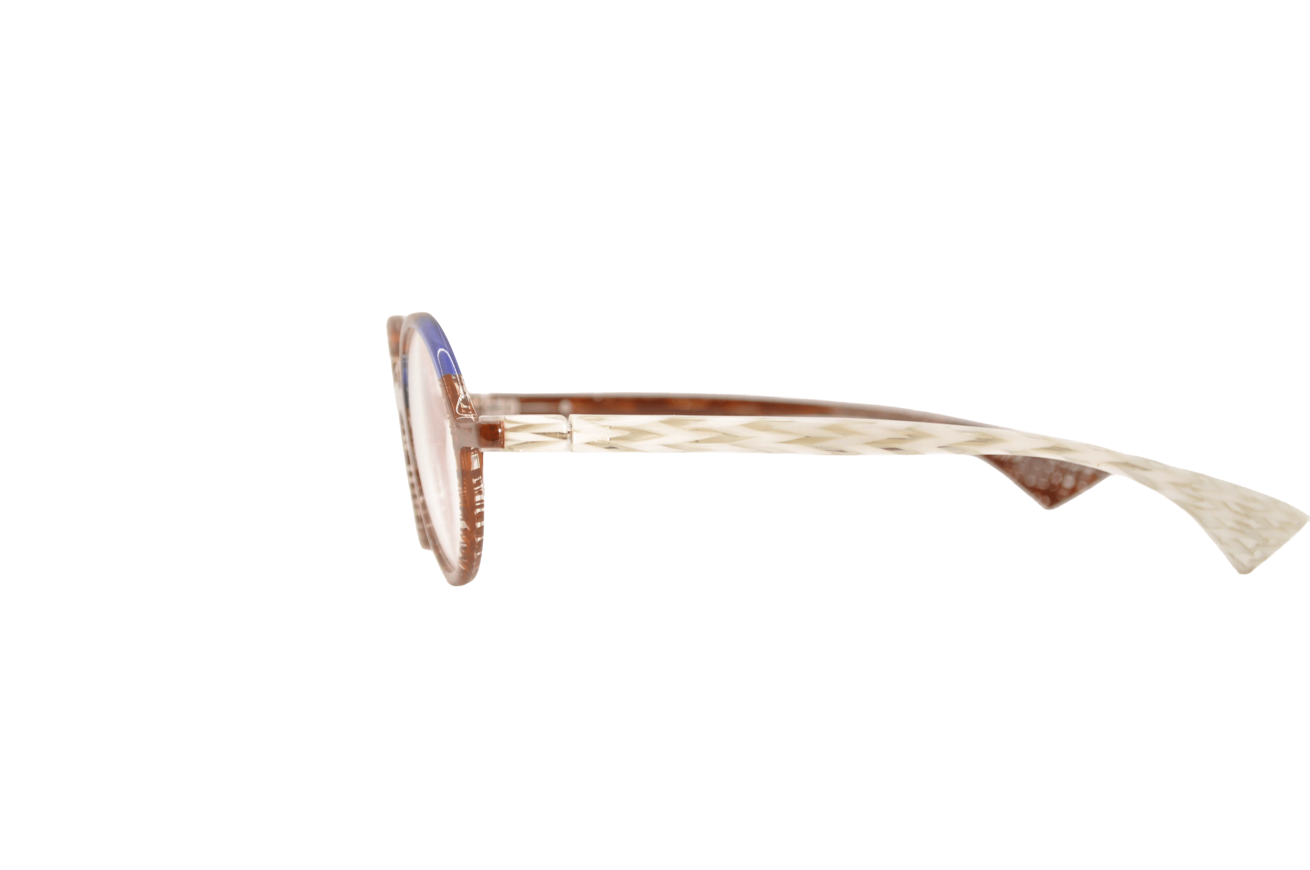 DIECIDECIMI_GLASSTYLIST_Piero Massaro Eyewear_PM 494_Trame di Colore_Marrone e Blu